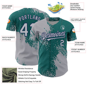 Custom Gray Teal-Navy 3D Pattern Design Abstract Brush Stroke Authentic Baseball Jersey