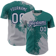 Charger l&#39;image dans la galerie, Custom Gray Teal-Navy 3D Pattern Design Abstract Brush Stroke Authentic Baseball Jersey
