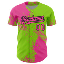 Load image into Gallery viewer, Custom Pink Neon Green-Black 3D Pattern Design Abstract Brush Stroke Authentic Baseball Jersey
