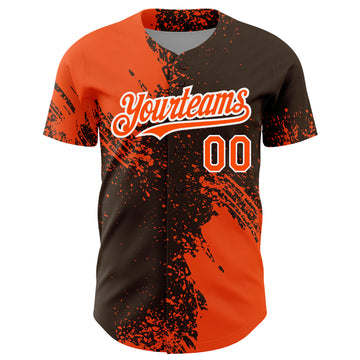 Custom Orange Brown-White 3D Pattern Design Abstract Brush Stroke Authentic Baseball Jersey