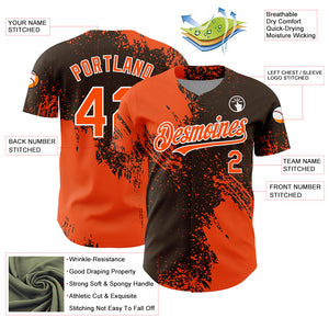 Custom Orange Brown-White 3D Pattern Design Abstract Brush Stroke Authentic Baseball Jersey