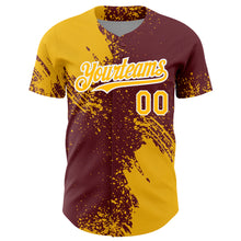 Charger l&#39;image dans la galerie, Custom Gold Burgundy-White 3D Pattern Design Abstract Brush Stroke Authentic Baseball Jersey
