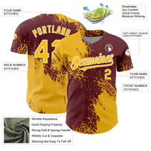 Charger l&#39;image dans la galerie, Custom Gold Burgundy-White 3D Pattern Design Abstract Brush Stroke Authentic Baseball Jersey
