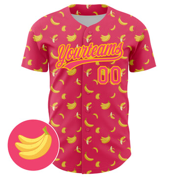 Custom Neon Pink Yellow 3D Pattern Design Fruit Banana Authentic Baseball Jersey