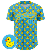 Charger l&#39;image dans la galerie, Custom Sky Blue Yellow 3D Pattern Design Animal Duck Authentic Baseball Jersey
