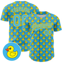 Charger l&#39;image dans la galerie, Custom Sky Blue Yellow 3D Pattern Design Animal Duck Authentic Baseball Jersey
