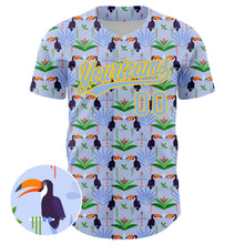 Charger l&#39;image dans la galerie, Custom Light Blue Yellow 3D Pattern Design Animal Toucan And Tropical Hawaii Palm Leaves Authentic Baseball Jersey
