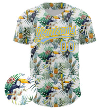 Load image into Gallery viewer, Custom White Light Blue-Yellow 3D Pattern Design Animal Toucan And Tropical Hawaii Palm Leaves Authentic Baseball Jersey
