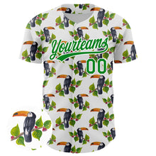 Загрузить изображение в средство просмотра галереи, Custom White Grass Green 3D Pattern Design Animal Toucan And Tropical Hawaii Palm Leaves Authentic Baseball Jersey
