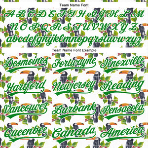 Custom White Grass Green 3D Pattern Design Animal Toucan And Tropical Hawaii Palm Leaves Authentic Baseball Jersey