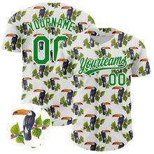 Загрузить изображение в средство просмотра галереи, Custom White Grass Green 3D Pattern Design Animal Toucan And Tropical Hawaii Palm Leaves Authentic Baseball Jersey
