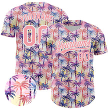 Laden Sie das Bild in den Galerie-Viewer, Custom Medium Pink White 3D Pattern Design Tropical Hawaii Palm Trees Authentic Baseball Jersey
