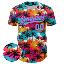 Загрузить изображение в средство просмотра галереи, Custom Sky Blue Hot Pink 3D Pattern Design Tropical Hawaii Palm Trees Authentic Baseball Jersey
