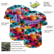 Laden Sie das Bild in den Galerie-Viewer, Custom Sky Blue Hot Pink 3D Pattern Design Tropical Hawaii Palm Trees Authentic Baseball Jersey
