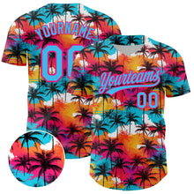 Загрузить изображение в средство просмотра галереи, Custom Sky Blue Hot Pink 3D Pattern Design Tropical Hawaii Palm Trees Authentic Baseball Jersey
