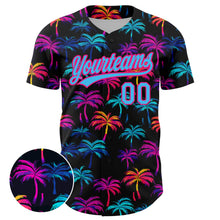 Charger l&#39;image dans la galerie, Custom Black Sky Blue-Hot Pink 3D Pattern Design Tropical Hawaii Palm Trees Authentic Baseball Jersey
