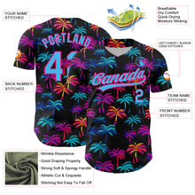 Charger l&#39;image dans la galerie, Custom Black Sky Blue-Hot Pink 3D Pattern Design Tropical Hawaii Palm Trees Authentic Baseball Jersey
