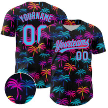 Charger l&#39;image dans la galerie, Custom Black Sky Blue-Hot Pink 3D Pattern Design Tropical Hawaii Palm Trees Authentic Baseball Jersey
