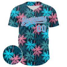 Charger l&#39;image dans la galerie, Custom Black Sky Blue-Medium Pink 3D Pattern Design Tropical Hawaii Palm Trees Authentic Baseball Jersey
