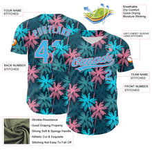 Charger l&#39;image dans la galerie, Custom Black Sky Blue-Medium Pink 3D Pattern Design Tropical Hawaii Palm Trees Authentic Baseball Jersey
