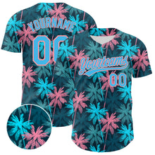 Charger l&#39;image dans la galerie, Custom Black Sky Blue-Medium Pink 3D Pattern Design Tropical Hawaii Palm Trees Authentic Baseball Jersey
