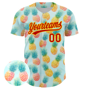 Custom Green Red-Yellow 3D Pattern Design Fruit Pineapple Authentic Baseball Jersey