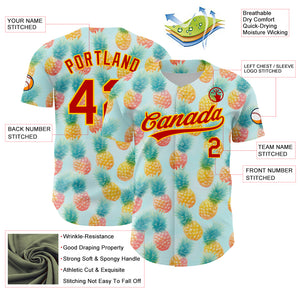 Custom Green Red-Yellow 3D Pattern Design Fruit Pineapple Authentic Baseball Jersey