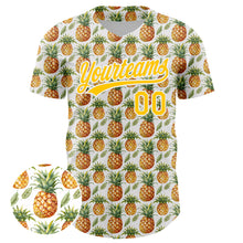 Charger l&#39;image dans la galerie, Custom White Yellow 3D Pattern Design Fruit Pineapple Authentic Baseball Jersey
