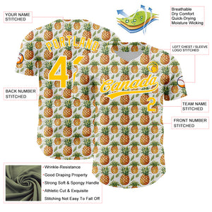 Custom White Yellow 3D Pattern Design Fruit Pineapple Authentic Baseball Jersey