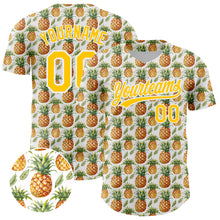 Charger l&#39;image dans la galerie, Custom White Yellow 3D Pattern Design Fruit Pineapple Authentic Baseball Jersey
