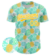 Charger l&#39;image dans la galerie, Custom Green Yellow-White 3D Pattern Design Fruit Pineapple Authentic Baseball Jersey
