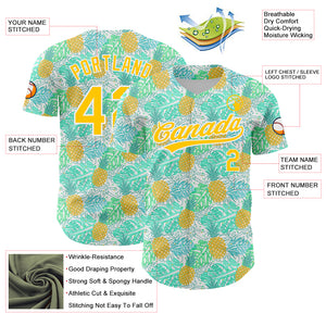 Custom Green Yellow-White 3D Pattern Design Fruit Pineapple Authentic Baseball Jersey