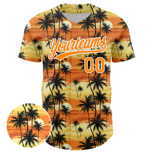 Custom Yellow Bay Orange-White 3D Pattern Design Tropical Hawaii Palm Trees Authentic Baseball Jersey