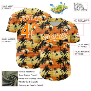 Custom Yellow Bay Orange-White 3D Pattern Design Tropical Hawaii Palm Trees Authentic Baseball Jersey