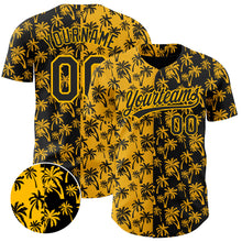 Load image into Gallery viewer, Custom Gold Black 3D Pattern Design Tropical Hawaii Palm Trees Authentic Baseball Jersey
