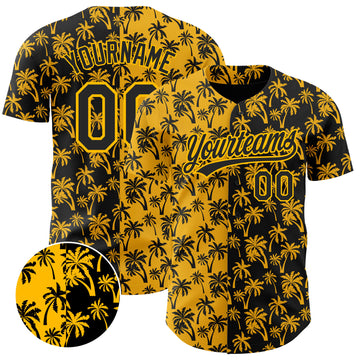 Custom Gold Black 3D Pattern Design Tropical Hawaii Palm Trees Authentic Baseball Jersey