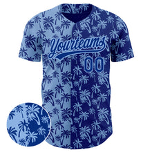 Load image into Gallery viewer, Custom Light Blue Royal 3D Pattern Design Tropical Hawaii Palm Trees Authentic Baseball Jersey
