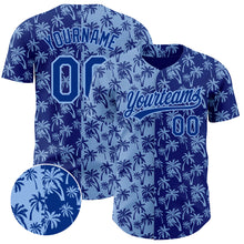 Load image into Gallery viewer, Custom Light Blue Royal 3D Pattern Design Tropical Hawaii Palm Trees Authentic Baseball Jersey
