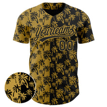 Загрузить изображение в средство просмотра галереи, Custom Old Gold Black 3D Pattern Design Tropical Hawaii Palm Trees Authentic Baseball Jersey
