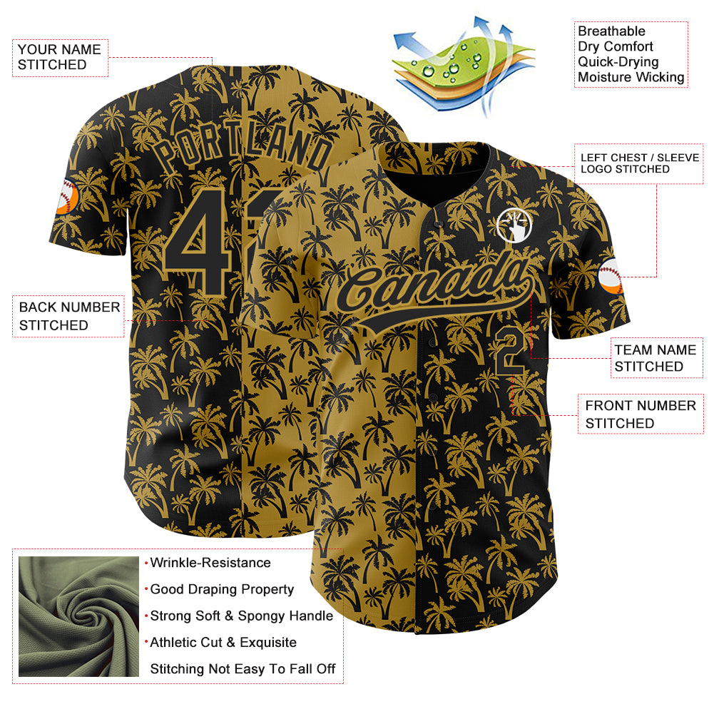 2024 Cheap Custom Old Gold Black 3D Pattern Design Tropical Hawaii Palm ...