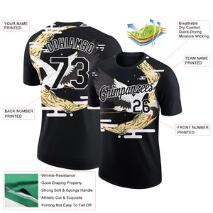 Custom Black White 3D Pattern Design Animal Crane Performance T-Shirt