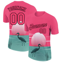 Laden Sie das Bild in den Galerie-Viewer, Custom Neon Pink Black 3D Pattern Design Animal Heron Performance T-Shirt
