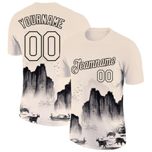 Load image into Gallery viewer, Custom Cream Black 3D Pattern Design Mountain Performance T-Shirt
