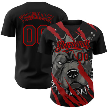 Custom Black Red 3D Pattern Design Animal Pitbull Dog Authentic Baseball Jersey