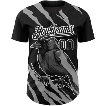 Custom Black White 3D Pattern Design Animal Cardinal Bird Authentic Baseball Jersey