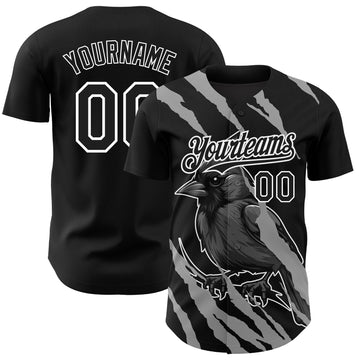 Custom Black White 3D Pattern Design Animal Cardinal Bird Authentic Baseball Jersey