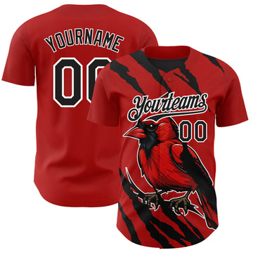 Custom Red Black-White 3D Pattern Design Animal Cardinal Bird Authentic Baseball Jersey