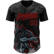 Load image into Gallery viewer, Custom Black Red 3D Pattern Design Animal Wolf Authentic Baseball Jersey
