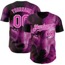 Load image into Gallery viewer, Custom Pink White 3D Pattern Design Animal Wolf Authentic Baseball Jersey
