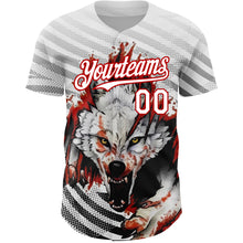 Load image into Gallery viewer, Custom White Red 3D Pattern Design Animal Wolf Authentic Baseball Jersey
